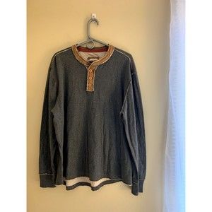 Carbon2Cobalt Men's XL Gray Long Sleeve Henley Rugged Raw Hem Pullover Cotton